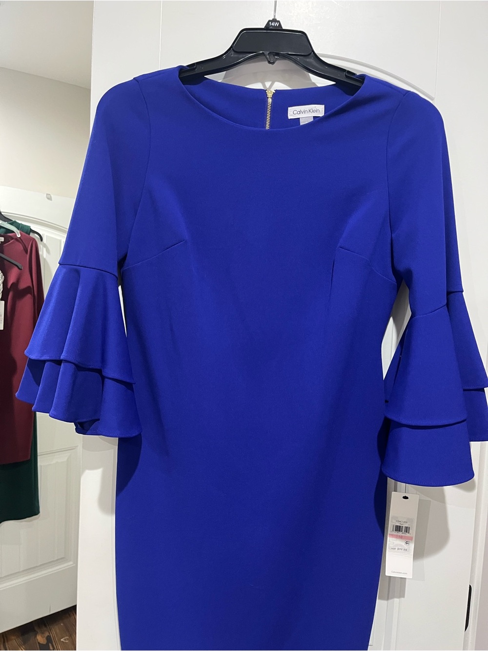 Calvin Klein Royal Blue Ruffle-Sleeve Sheath Dress